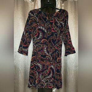 Banana Republic Black and Red Midi Dress with Cowl Neck 3/4 Sleeves